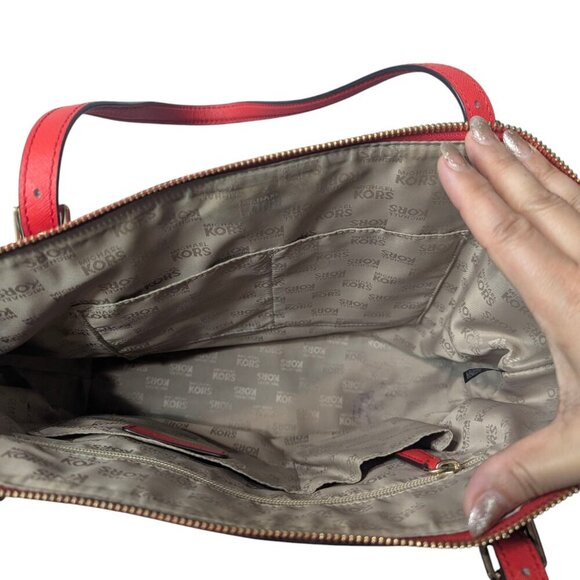 Michael Kors Ciara LG Tote Bag Leather Luggage Vibrant Red - See Description - Picture 9 of 10